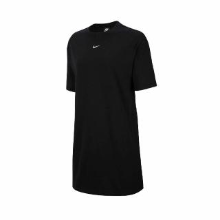 【NIKE 耐吉】洋裝 NSW Essential Dress 女款 運動休閒 長版 基本款 圓領 穿搭 裙子 黑 白(CJ2243-010)