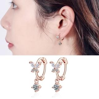 【Emi 艾迷】韓系925銀針甜美蝴蝶相隨點鑽環繞 耳扣 耳環
