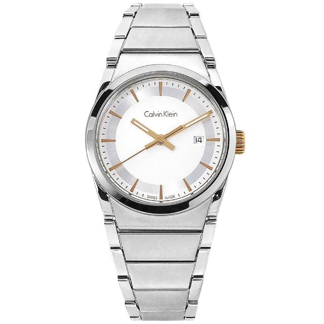 【Calvin Klein】簡約典雅 礦石強化玻璃 日期 瑞士製造 不鏽鋼手錶 白色 30mm(K6K33B46)