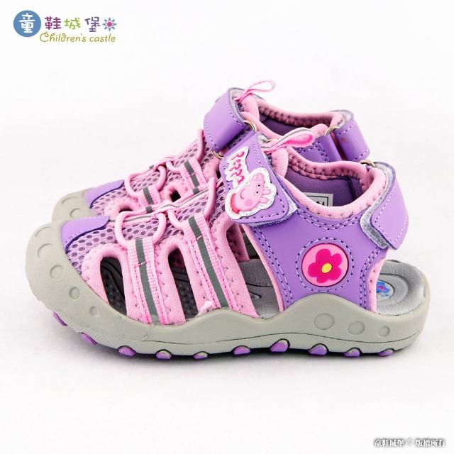 【童鞋城堡】中童 透氣速乾 護趾運動涼鞋 佩佩豬(PG4532-紫)