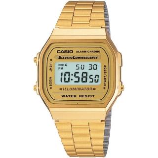 【CASIO 卡西歐】復古方型電子錶-金(A168WG-9)