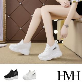 【HMH】可愛小熊底網面拼接時尚厚底內增高休閒鞋(2色任選)