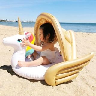 【Sunnylife】嬰幼兒坐式泳圈-豪華遮陽款(嬰幼兒戲水玩水浮排浮床家用)