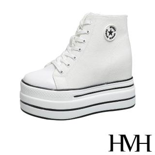【HMH】潮流經典復古百搭高筒厚底內增高個性帆布鞋(白)