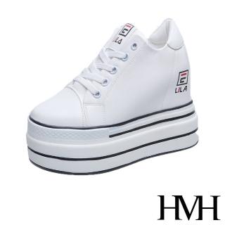 【HMH】時尚百搭潮流復古鬆糕厚底內增高純色皮面休閒鞋(白)