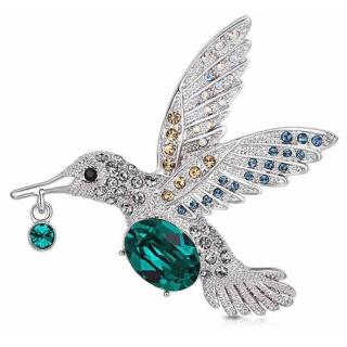 【RJNewYork】華麗彩色蜂鳥展翅水晶2用胸針別針(銀綠色)