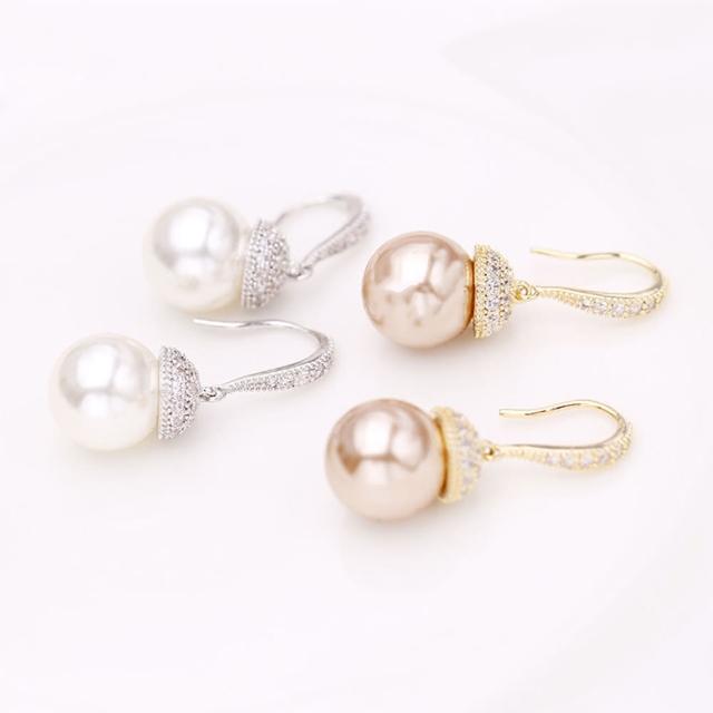 【ANGEL】豐沛果實珍珠簡約水鑽垂墜耳環(2色可選)