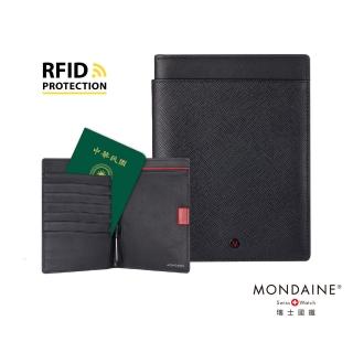 【MONDAINE 瑞士國鐵】蘇黎世系列RFID防盜6卡雙本護照夾-旅遊/出國用(十字紋)