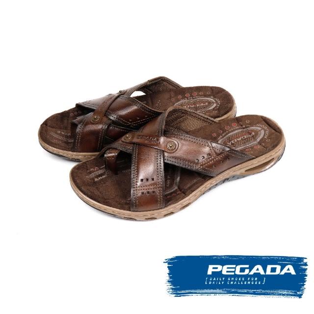 【PEGADA】交叉絨面舒適拖鞋 深棕色(131655-DBR)