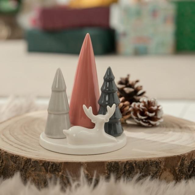【YU Living 信歐傢居】聖誕樹小鹿造型陶瓷擺飾二件組(紅白藍色/擺件 聖誕裝飾)