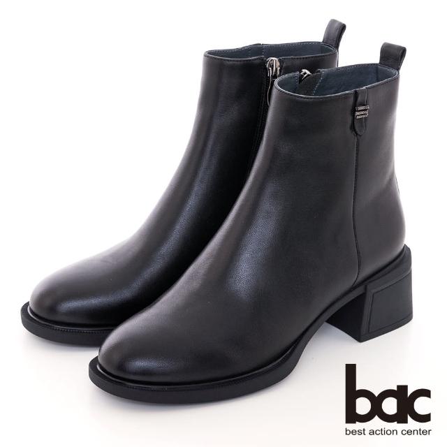 【bac】極簡約素面粗跟短靴(黑色)