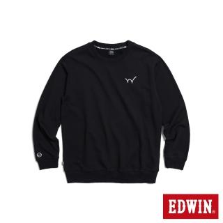 【EDWIN】男裝 經典小W繡厚長袖T恤(黑色)