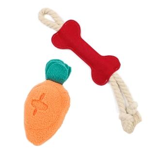 【寵物愛家】寵物玩具毛氈製蘿蔔狗骨頭啃咬玩具2件組(寵物玩具)