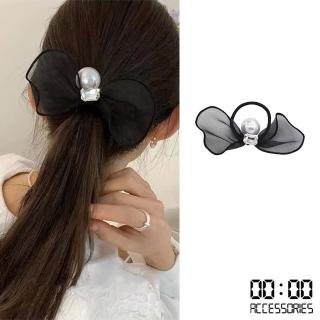 【00:00】韓國設計閃耀寶石珍珠網紗蝴蝶結造型髮繩 髮圈(珍珠髮圈 網紗髮圈 蝴蝶結髮圈)