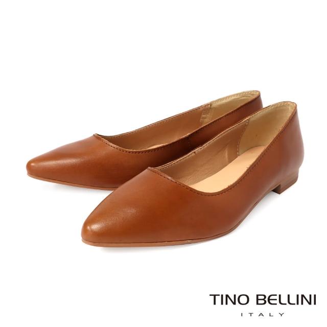【TINO BELLINI 貝里尼】義大利進口素面尖頭平底鞋FSBT012(焦糖)