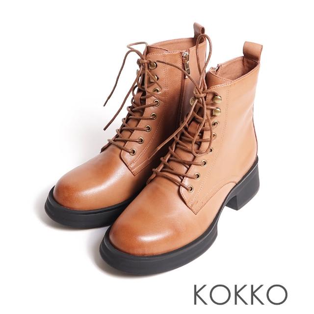 【KOKKO 集團】個性帥氣厚底真皮綁帶軍靴(棕色)