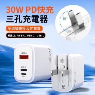【Sic】30W PD快充三孔充電器 蘋果支援反向充電頭 iPhone15旅充豆腐頭