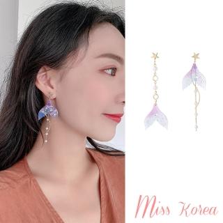 【MISS KOREA】韓國設計S925銀針浪漫珍珠魚尾美鑽流蘇造型耳環(S925銀針耳環 珍珠耳環 美鑽耳環)
