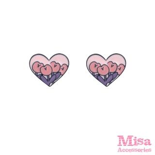 【MISA】韓國設計S925銀針清新優雅鬱金香愛心造型耳環(S925銀針耳環 鬱金香耳環 愛心耳環)