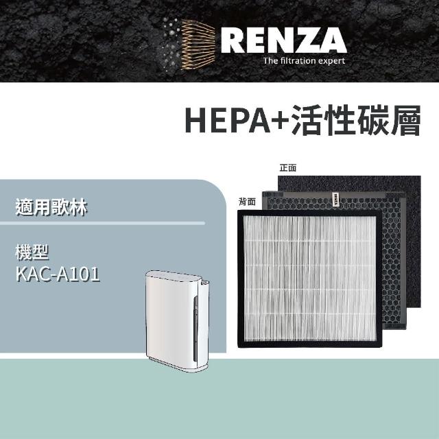 【RENZA】適用Kolin 歌林 KAC-A101 A101 智慧型DC直流空氣清淨機(3合1HEPA+顆粒活性碳+活性碳濾網 濾芯)
