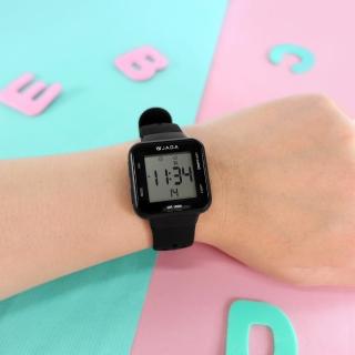 【JAGA 捷卡】方型電子 計時 鬧鈴 防水100米 透氣矽膠手錶 黑色 32mm(M1215-A)