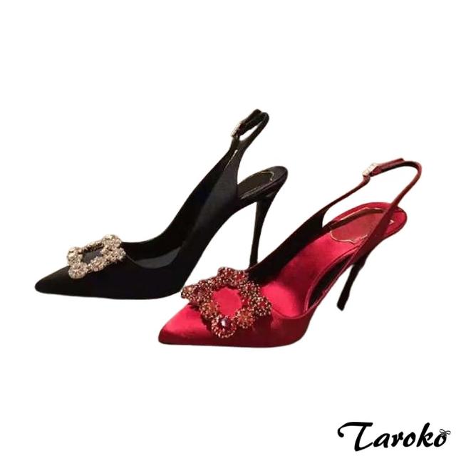 【Taroko】性感名模綢緞水鑽尖頭細高跟鞋(2色可選)