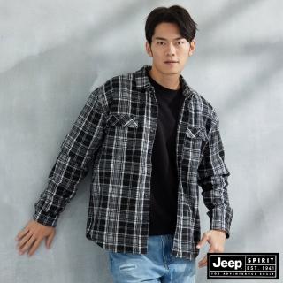 【JEEP】男裝 百搭格紋寬版長袖襯衫外套(黑)