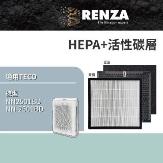 【RENZA】適用TECO 東元 NN2501BD NN-2501BD NN2501智慧感應DC節能空氣清淨機(2合1HEPA+活性碳濾網 濾芯)