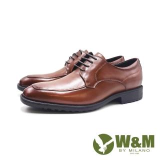 【W&M】男 小方頭光澤真皮輕量型皮鞋 男鞋(棕色)