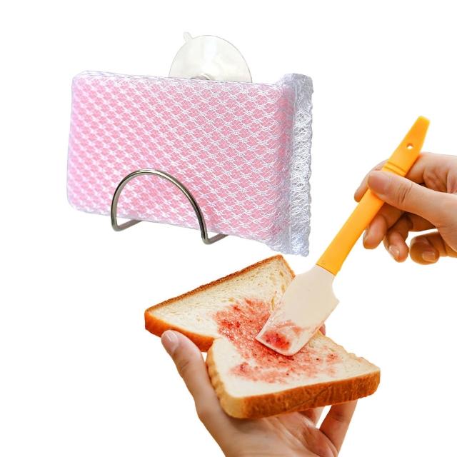 【LEC】日本LEC不鏽鋼菜瓜布吸盤架+食物矽膠刮刀-特惠組
