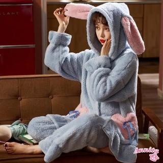 【Annita】可愛小兔法蘭絨珊瑚絨兩件式居家服女睡衣(兩件式套裝/連身睡衣/保暖居家服/長袖/中大尺碼)