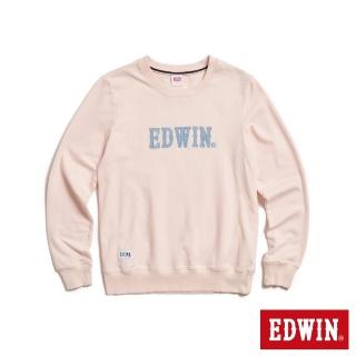 【EDWIN】女裝 再生系列 CORE 刺仔繡拼布LOGO厚長袖T恤(淡粉紅)