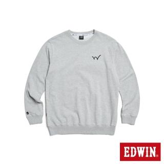 【EDWIN】男裝 經典小W繡厚長袖T恤(銀灰色)