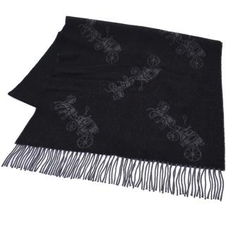 【COACH】黑灰馬車LOGO喀什米爾羊毛義大利製大款披肩圍巾
