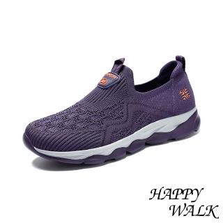 【HAPPY WALK】透氣休閒鞋 網面休閒鞋/立體飛織織花彈力透氣網面健步休閒鞋(紫)