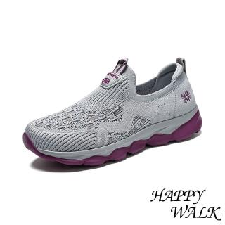 【HAPPY WALK】透氣休閒鞋 網面休閒鞋/立體飛織織花彈力透氣網面健步休閒鞋(灰)