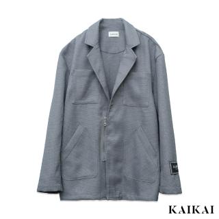 【KAI KAI】竹節編織拉鍊西裝外套(男款/女款 編織素色西裝 寬鬆拉鍊外套 休閒西裝外套)