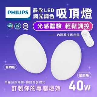 【Philips 飛利浦照明】靜欣LED吸頂燈 40W 簡約版 星鑽版 遙控調光吸頂燈(4~8坪)