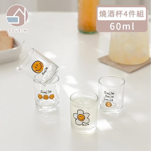 【韓國SSUEIM】HELLO微笑款玻璃燒酒杯4件組(60ml)
