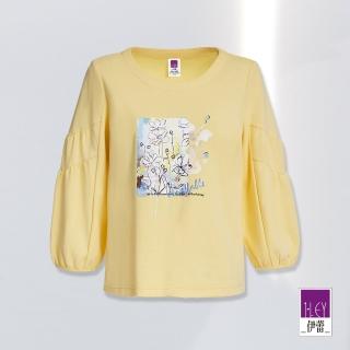 【ILEY 伊蕾】年輕甜美花卉油彩藝術膠印棉質上衣(黃色；M-XL；1223071213)