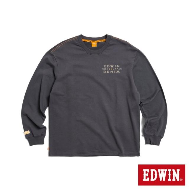 【EDWIN】男裝 橘標 寬版薄絨薄長袖T恤(暗灰色)