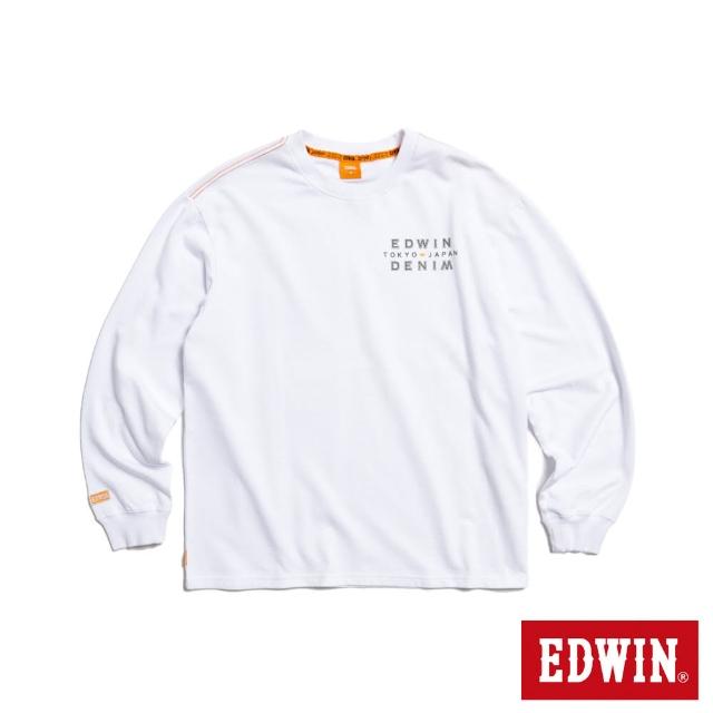 【EDWIN】男裝 橘標 寬版薄絨薄長袖T恤(白色)
