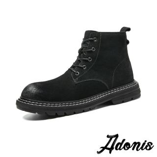 【Adonis】真皮馬丁靴 牛皮馬丁靴/真皮頭層牛皮質感翻絨皮面休閒馬丁靴 工裝靴-男鞋(黑)