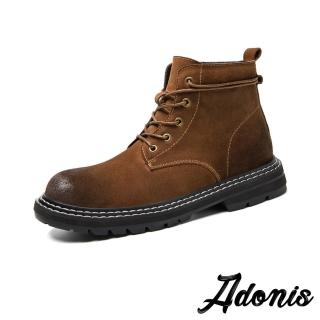 【Adonis】真皮馬丁靴 牛皮馬丁靴/真皮頭層牛皮質感翻絨皮面休閒馬丁靴 工裝靴-男鞋(棕)