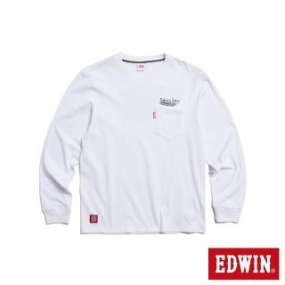 【EDWIN】男裝 厚磅口袋長羽毛造型長袖T恤(白色)