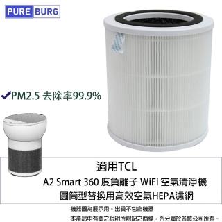 【PUREBURG】適用TCL A2 Smart 360度負離子WiFi空氣清淨機 副廠高效2合1活性碳HEPA濾網