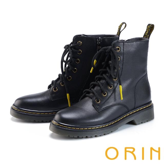 【ORIN】真皮復古英倫風綁帶馬丁靴(黑色)
