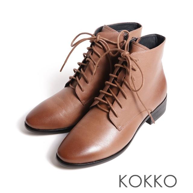 【KOKKO 集團】都會率性刷色真皮綁帶短靴(咖啡色)