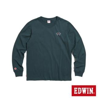 【EDWIN】男裝 經典小W繡長袖T恤(墨綠色)