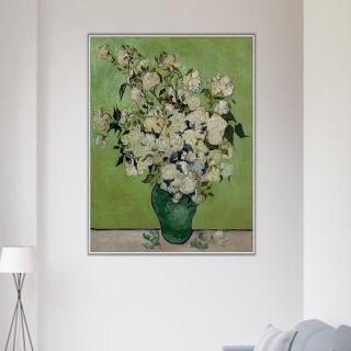 《瓶中薔薇》梵谷．後印象派 世界名畫 經典名畫 風景油畫-白框40x60CM